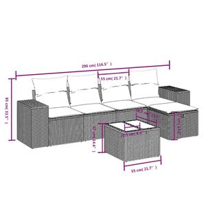 vidaXL 6-delige Loungeset met kussens poly rattan gemengd beige