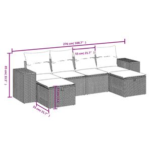 vidaXL 6-delige Loungeset met kussens poly rattan grijs