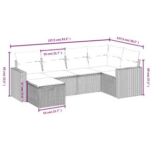 vidaXL 6-delige Loungeset met kussens poly rattan gemengd beige