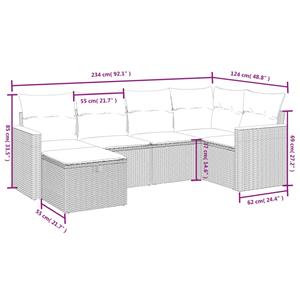 vidaXL 6-delige Loungeset met kussens poly rattan grijs