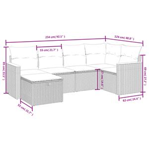 vidaXL 6-delige Loungeset met kussens poly rattan beige