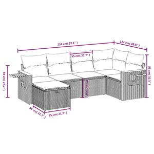 vidaXL 6-delige Loungeset met kussens poly rattan zwart