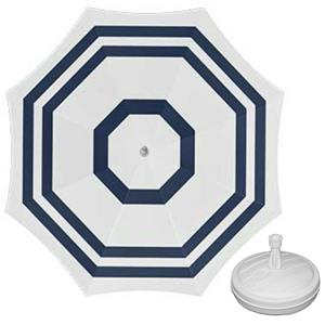 Merkloos Parasol - wit/blauw - D180 cm - incl. draagtas - parasolvoet - cm -