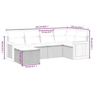 vidaXL 6-delige Loungeset met kussens poly rattan zwart