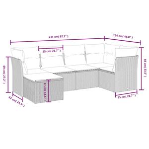 vidaXL 6-delige Loungeset met kussens poly rattan beige