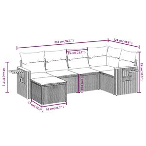 vidaXL 6-delige Loungeset met kussens poly rattan grijs