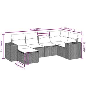 vidaXL 6-delige Loungeset met kussens poly rattan zwart