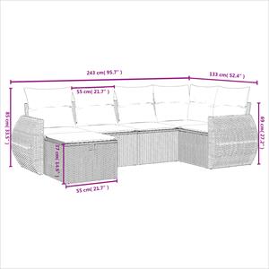 vidaXL 6-delige Loungeset met kussens poly rattan gemengd beige