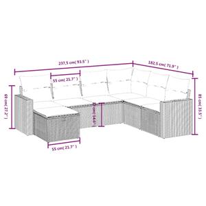 vidaXL 7-delige Loungeset met kussens poly rattan zwart