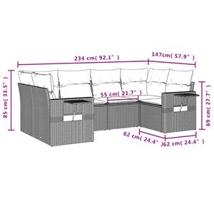 vidaXL 6-delige Loungeset met kussens poly rattan zwart