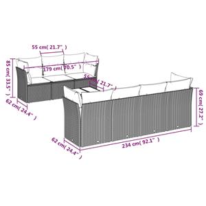 vidaXL 8-delige Loungeset met kussens poly rattan zwart