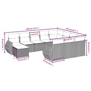 vidaXL 11-delige Loungeset met kussens poly rattan grijs