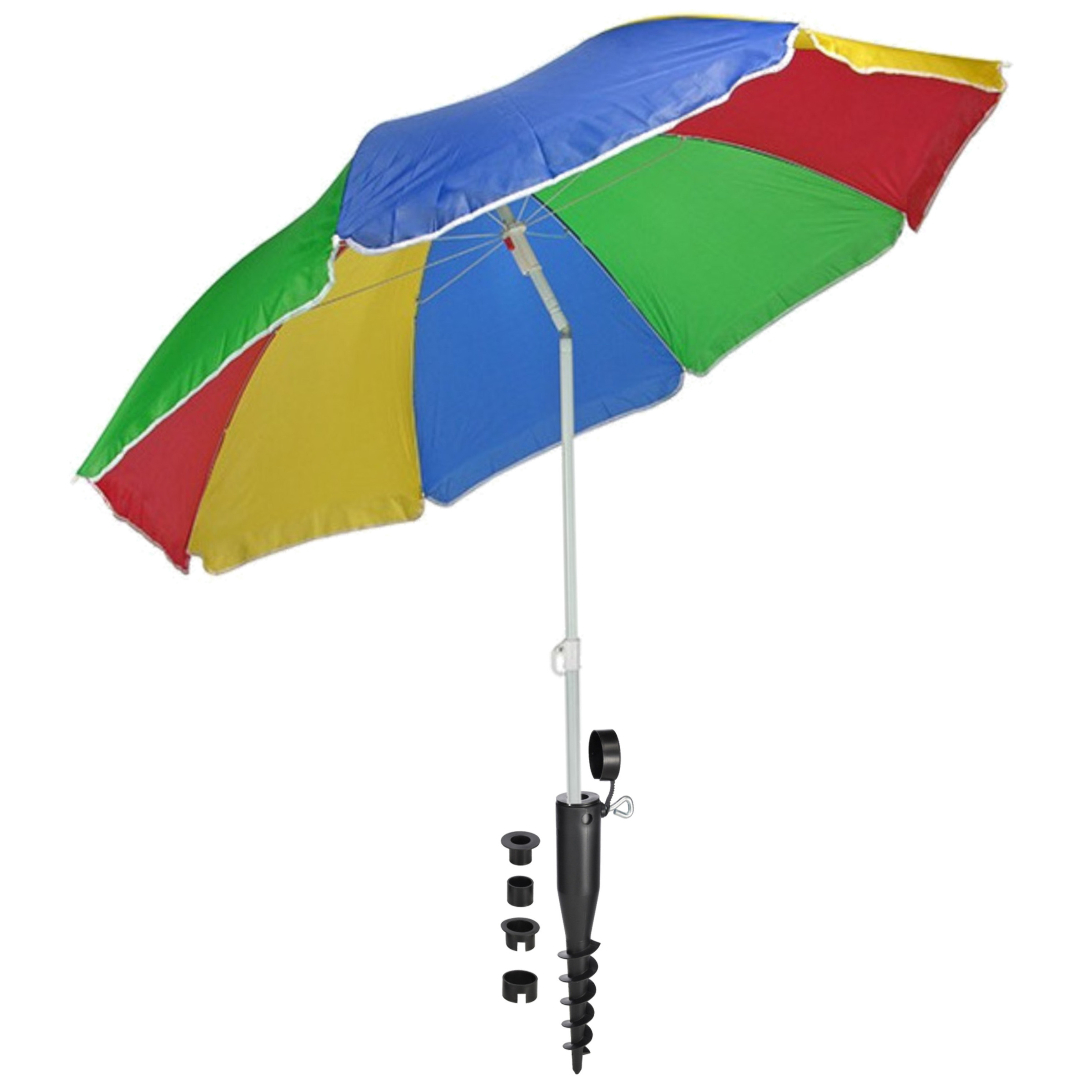 Merkloos Regenboog gekleurde tuin/strand parasol 180 cm met grondharing van 45 cm -
