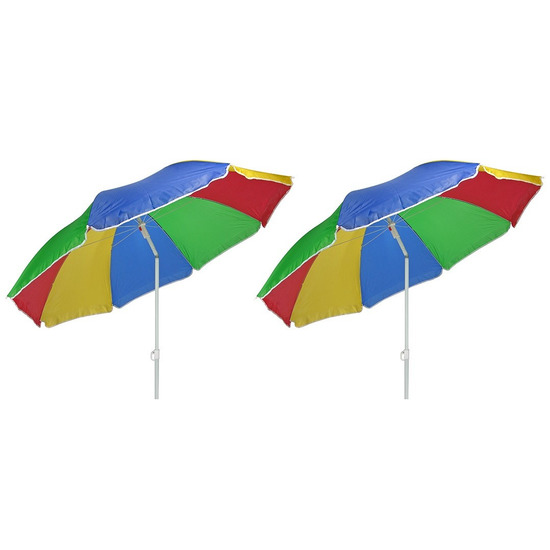 Merkloos 2x Regenboog gekleurde parasol 180 cm -