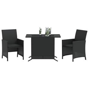 bonnevie 3-tlg. Bistro-Set mit Kissen Schwarz Poly Rattan vidaXL58060