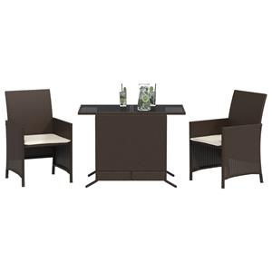 vidaXL 3-delige Bistroset met kussens poly rattan bruin