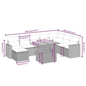 vidaXL 9-delige Loungeset met kussens poly rattan zwart