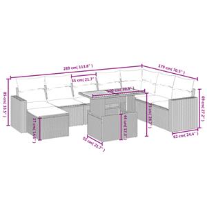 vidaXL 9-delige Loungeset met kussens poly rattan zwart