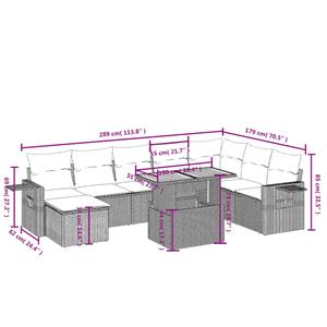 vidaXL 9-delige Loungeset met kussens poly rattan zwart