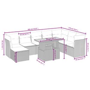 vidaXL 9-delige Loungeset met kussens poly rattan zwart