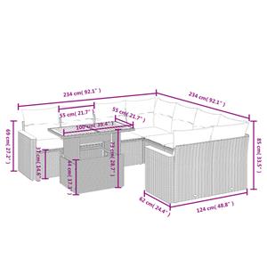 vidaXL 9-delige Loungeset met kussens poly rattan zwart