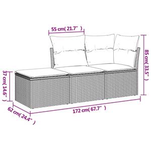 vidaXL 3-delige Loungeset met kussens poly rattan bruin