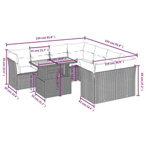 vidaXL 9-delige Loungeset met kussens poly rattan zwart