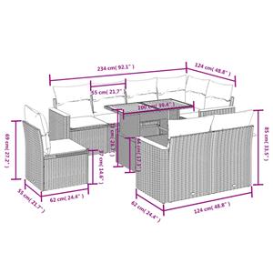 vidaXL 9-delige Loungeset met kussens poly rattan zwart