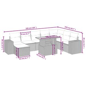 vidaXL 9-delige Loungeset met kussens poly rattan zwart