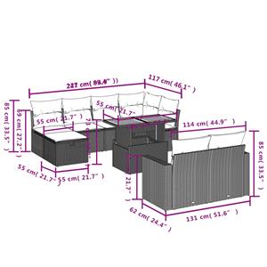 vidaXL 11-delige Loungeset met kussens poly rattan zwart