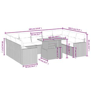 vidaXL 10-delige Loungeset met kussens poly rattan zwart