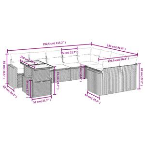 vidaXL 10-delige Loungeset met kussens poly rattan zwart