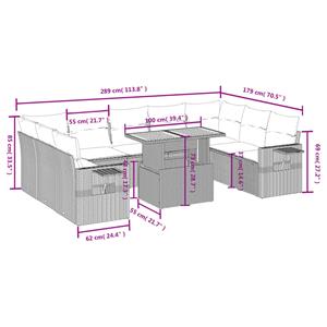 vidaXL 10-delige Loungeset met kussens poly rattan zwart