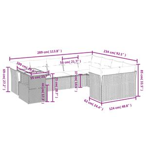 vidaXL 10-delige Loungeset met kussens poly rattan zwart