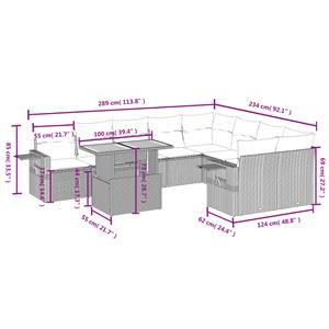 vidaXL 10-delige Loungeset met kussens poly rattan zwart