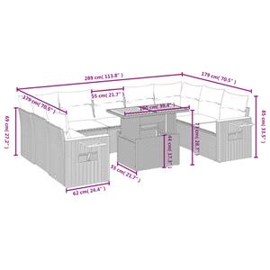 vidaXL 10-delige Loungeset met kussens poly rattan zwart