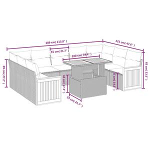 vidaXL 10-delige Loungeset met kussens poly rattan zwart