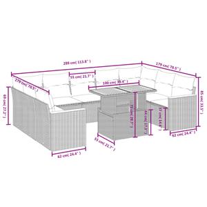 vidaXL 11-delige Loungeset met kussens poly rattan zwart