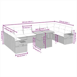 vidaXL 11-delige Loungeset met kussens poly rattan zwart