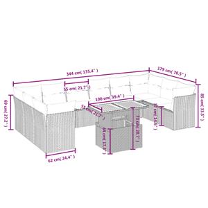 vidaXL 11-delige Loungeset met kussens poly rattan zwart