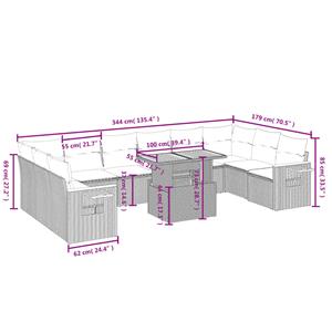 vidaXL 11-delige Loungeset met kussens poly rattan zwart