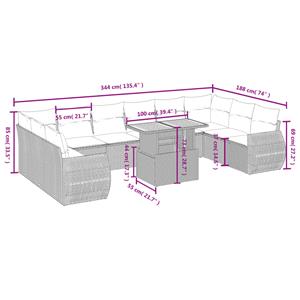 vidaXL 11-delige Loungeset met kussens poly rattan zwart