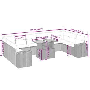 vidaXL 11-delige Loungeset met kussens poly rattan zwart