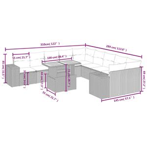 vidaXL 11-delige Loungeset met kussens poly rattan zwart