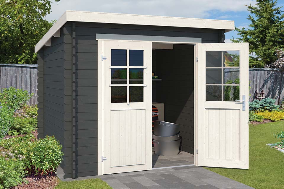 Outdoor Life Products | Tuinhuis Indi 230 x 230 | Gecoat | Carbon Grey-Wit