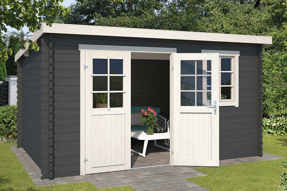 Outdoor Life Products | Tuinhuis Amira 380 x 275 | Gecoat | Carbon Grey-Wit