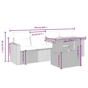 vidaXL 5-delige Loungeset met kussens poly rattan zwart