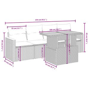 vidaXL 5-delige Loungeset met kussens poly rattan zwart