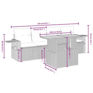 vidaXL 5-delige Loungeset met kussens poly rattan zwart