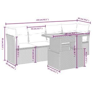 vidaXL 5-delige Loungeset met kussens poly rattan zwart